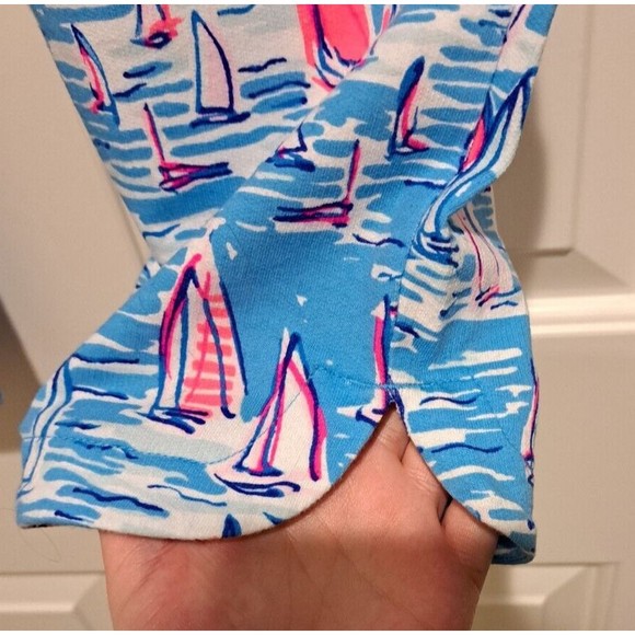 LILLY PULITZER Emora Knit Pant Small Sailboat Catamaran Blue Pink Print 008286 - Picture 5 of 14